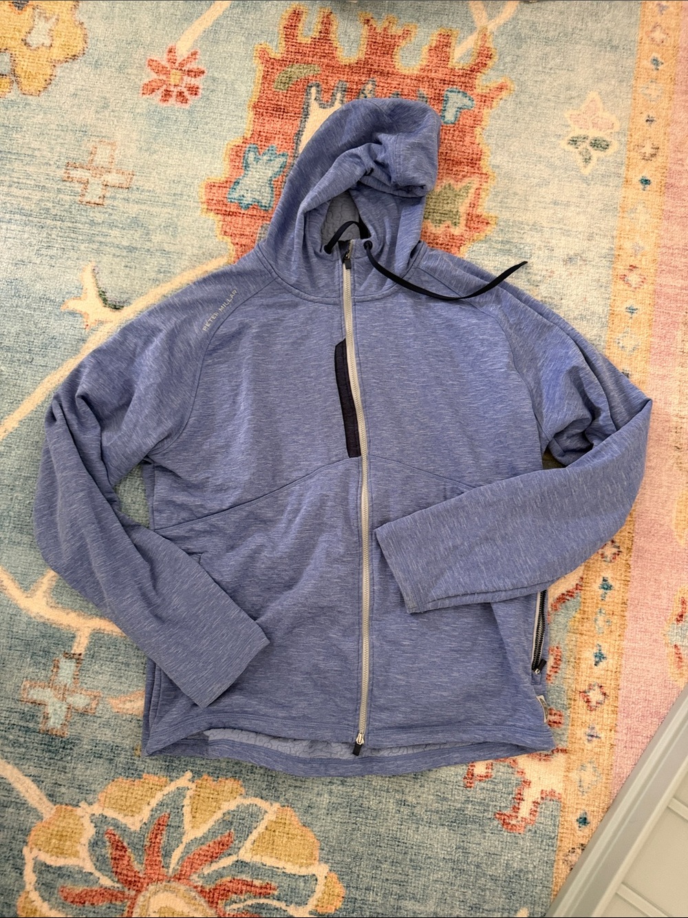 Peter Millar Heathered Blue Hooded Bomber Jacket